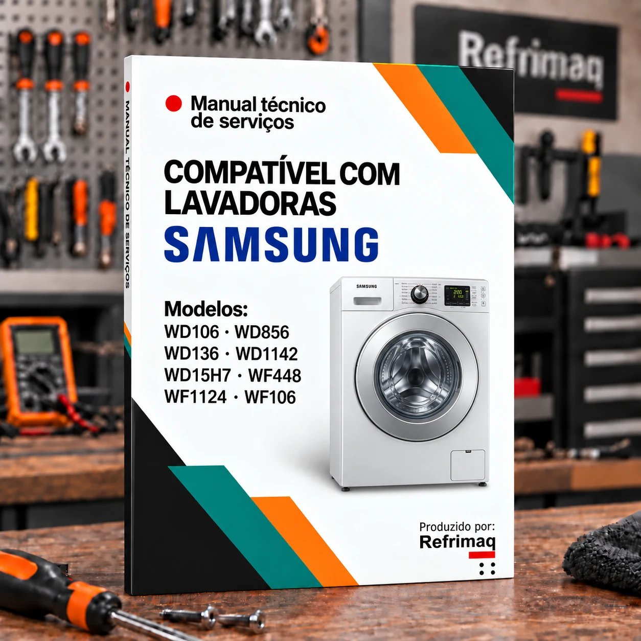 Capa do Apostila de Treinamento — Lavadoras Samsung 2016 (WD106, WD856, WD136, WD1142, WD15H7, WF448, WF1124, WF106)